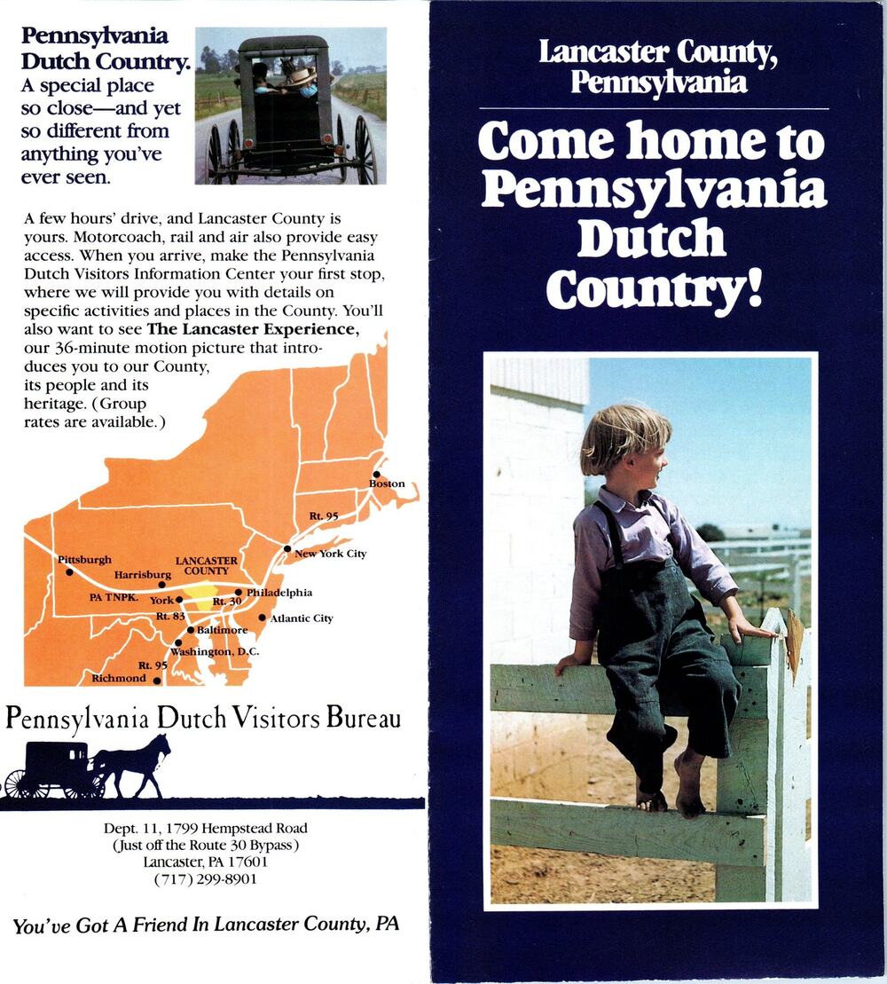 1970s Lancaster County Pennsylvania Dutch Country Travel Brochure H5-4